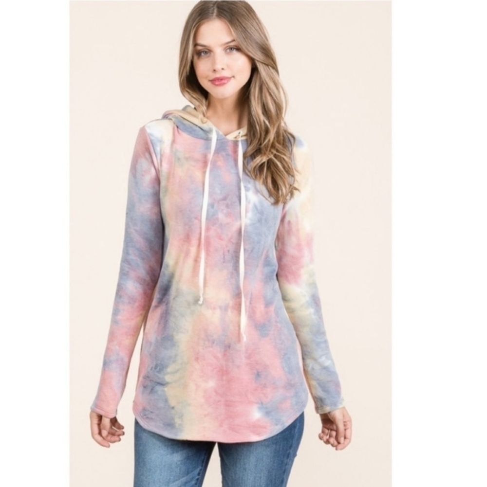 Tie Dye Hoodie w/ Leopard Print Hood - Picture 3 of 14